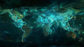 The world map is shown in green and blue photo