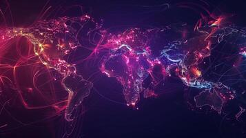 World map with colorful lines and lines photo