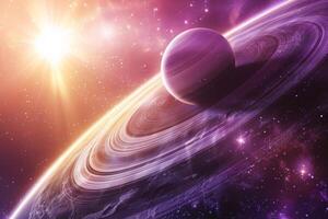 An image of a space scene with a planet and sun photo