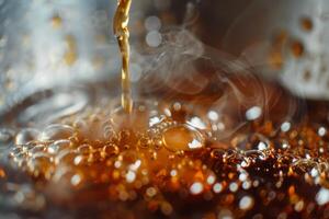 A close up of a glass of soda with bubbles photo