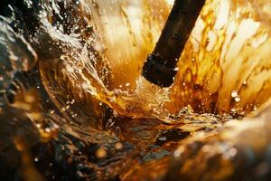 A hose is spraying water into the air, creating a splash photo