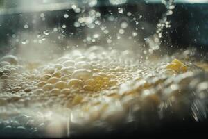 A close up of a bowl full of white balls photo