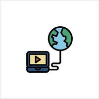 A computer with a globe connected to it vector