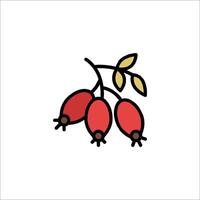 A red roseberry on a branch with leaves vector