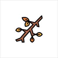 A branch with leaves on it is shown in a simple line drawing vector
