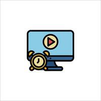 A computer monitor with a play button and an alarm clock vector