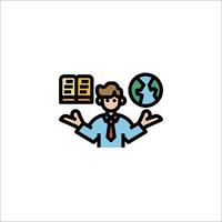 A man with a book and a globe icon vector