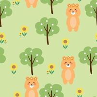 Seamless pattern with cute cartoon bears, for fabric prints, textiles, gift wrapping paper. children's colorful, flat style vector