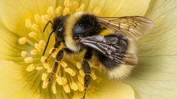 A bee is sitting on a yellow flower photo