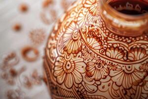 A close up of a vase with intricate designs photo