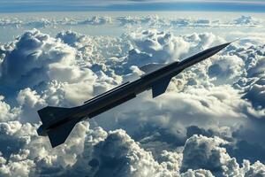 A jet flying through the clouds photo
