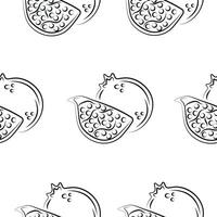 seamless pattern with fruits namely pomegranates drawn in line art style on white background, for packaging or textile vector