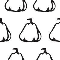 seamless pattern with oval shaped pumpkins drawn with root outline in line art style on white background, for packaging or textile vector