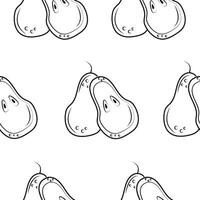 seamless pattern with fruits namely pears drawn in line art style on white background, for packaging or textile vector