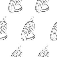 seamless pattern with fruits namely melons drawn in line art style on white background, for packaging or textile vector