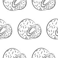 seamless pattern with fruits namely coconuts drawn in line art style on white background, for packaging or textile vector