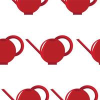 seamless pattern with watering cans namely a red watering can with a long straight spout on a white background for packaging or textile vector