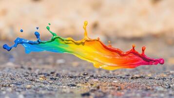A rainbow colored liquid splashing on the ground photo