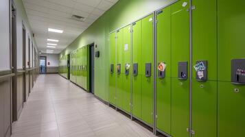 Lockers in a school hallway photo