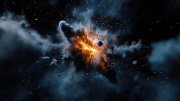 An explosion in space with a bright light photo
