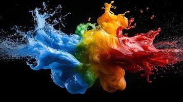 Colorful splash of paint on black background photo