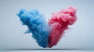 Two blue and red smoke in the shape of a heart photo