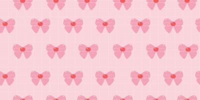 Trendy seamless pattern with pink bows and vintage checkered texture y2k background. Fashion aesthetic illustration in 2000s for textile, wrapping paper, fabric, wallpaper, cover, print design. vector
