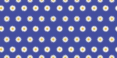 Daisy flower seamless pattern in flat style. Floral art print illustration on blue background for textile, wrapping paper, fabric, wallpaper design, cover. vector