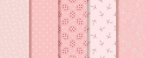 Delicate pink easter pattern set vector