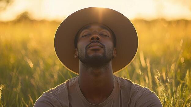 un hombre vistiendo un sombrero en un campo foto