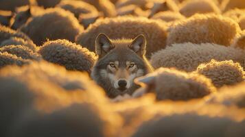 Wolf in a flock of sheep photo