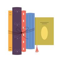 Stack of books tied with a ribbon. World Book Day. Education concept. Simple funny clipart isolated on white background. Book festival. vector