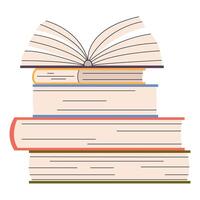 Stack of books to read. World Book Day. Education concept. Design template with a pile of open books. Simple funny clipart isolated on white. Book festival. vector