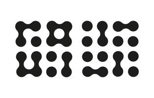 Connected dots signs. Innovation abstract flat symbol. Circles organic patterns. Metaball icon. Point movement mockup. Connected blobs template. Metaballs transition layout. Set of simple logos. vector