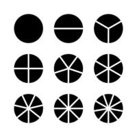 Diagram wheel parts from 1 to 9. Coaching blank. Pie chart template. Sectors divide the circle on equal parts. Black minimalist graphics. Pizza, pie segmented charts set. Segments flat infographic vector