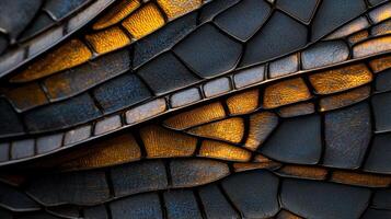 A close up of a black and gold pattern photo