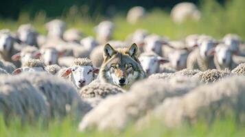 Wolf in the sheep herd photo