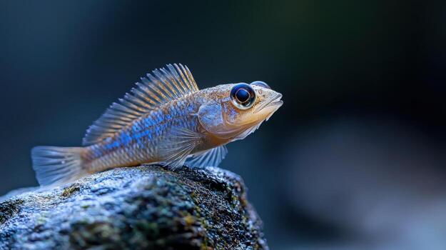 A small fish is sitting on top of a rock photo