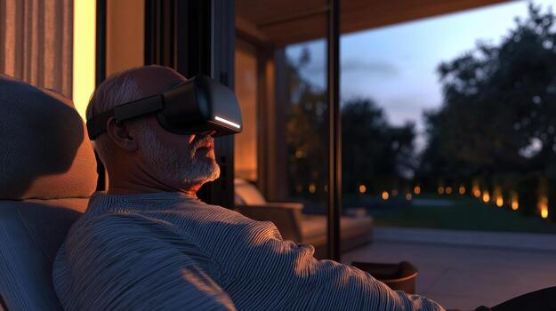 A man wearing a virtual reality headset photo