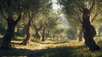 The trees are lined up in a field photo