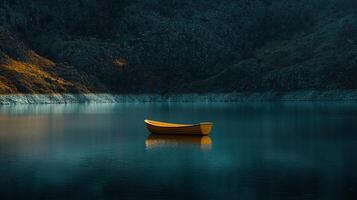 A boat floating in a lake photo
