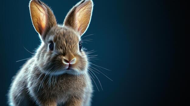 A rabbit is staring at the camera with its ears perked up photo