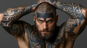 A man with tattoos on his body photo