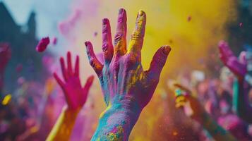 Colorful hands with colored powder on them photo