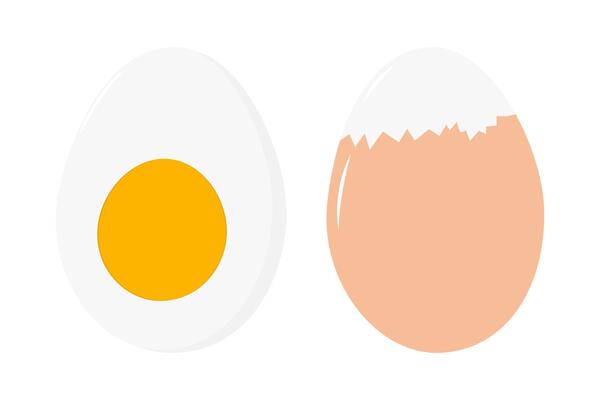 Boiled cleaned and half egg with yolk. Egg Day greeting or Thematic cards design element idea Set 2. Isolated illustration Thematic cards or web promo banner, leaflets, print materials or tags