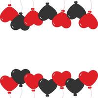Red and black Heart shaped balloons Top and Bottom Frame border Greeting cards Copy space Template. Isolated illustration St Valentine Day cards, posting or web promo leaflet, banner, price tag vector