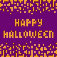 Pixel Art Text Happy Halloween and Abstract Tetris shapes Top and Bottom Halloween Frame border idea. illustration Greeting or Thematic card, invitation, label or web promo banner, leaflet, tag vector