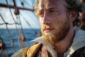 A man with a beard and a beard on a boat photo