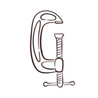 Carpenter clamp logo in line art style. Hand drawn design for construction business isolated on a white background. vector