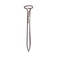 Simple line art of a metal nail with a flat head and ridged body. Minimalist black and white design perfect for construction, carpentry, hardware and repair industry. Isolated on a white background. vector